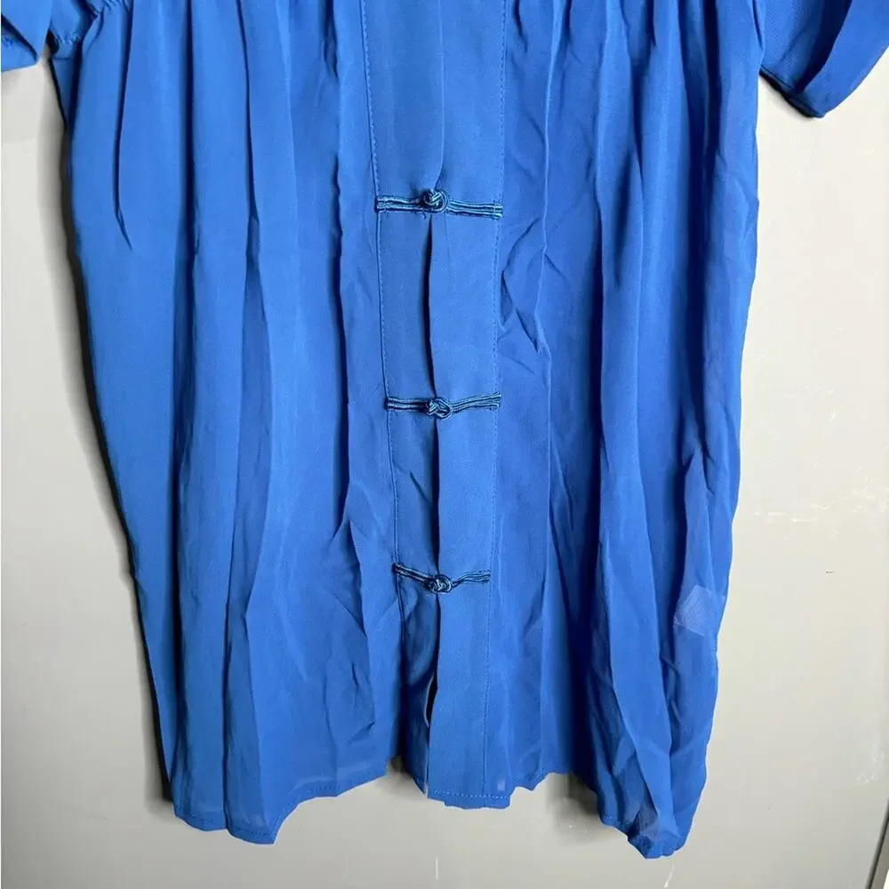 Adome Dark Blue Short Sleeve Sheer Kimono Robe Fabric Buttoned Front Large